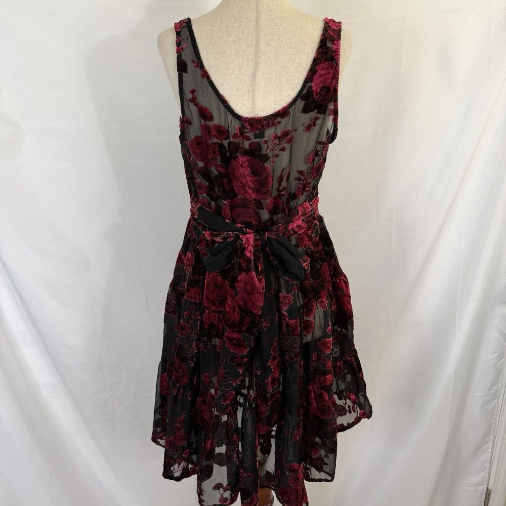 Betsey Johnson Collection! Classic Tiered Vintage Dress Velvet Roses 8 USA Sheer - Picture 4 of 6